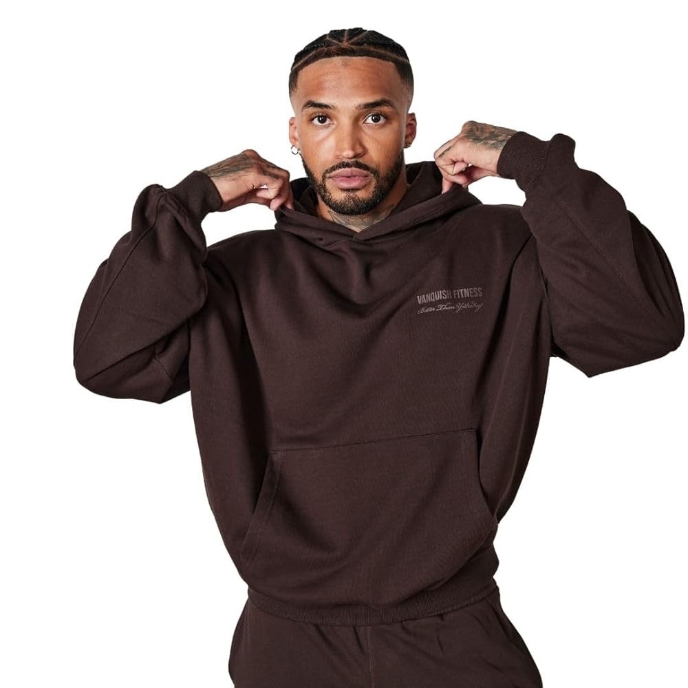 Vanquish Fitness Hoodie Dark Brown Gym Size Large Comfy Better Than Yesterday - Picture 6 of 6
